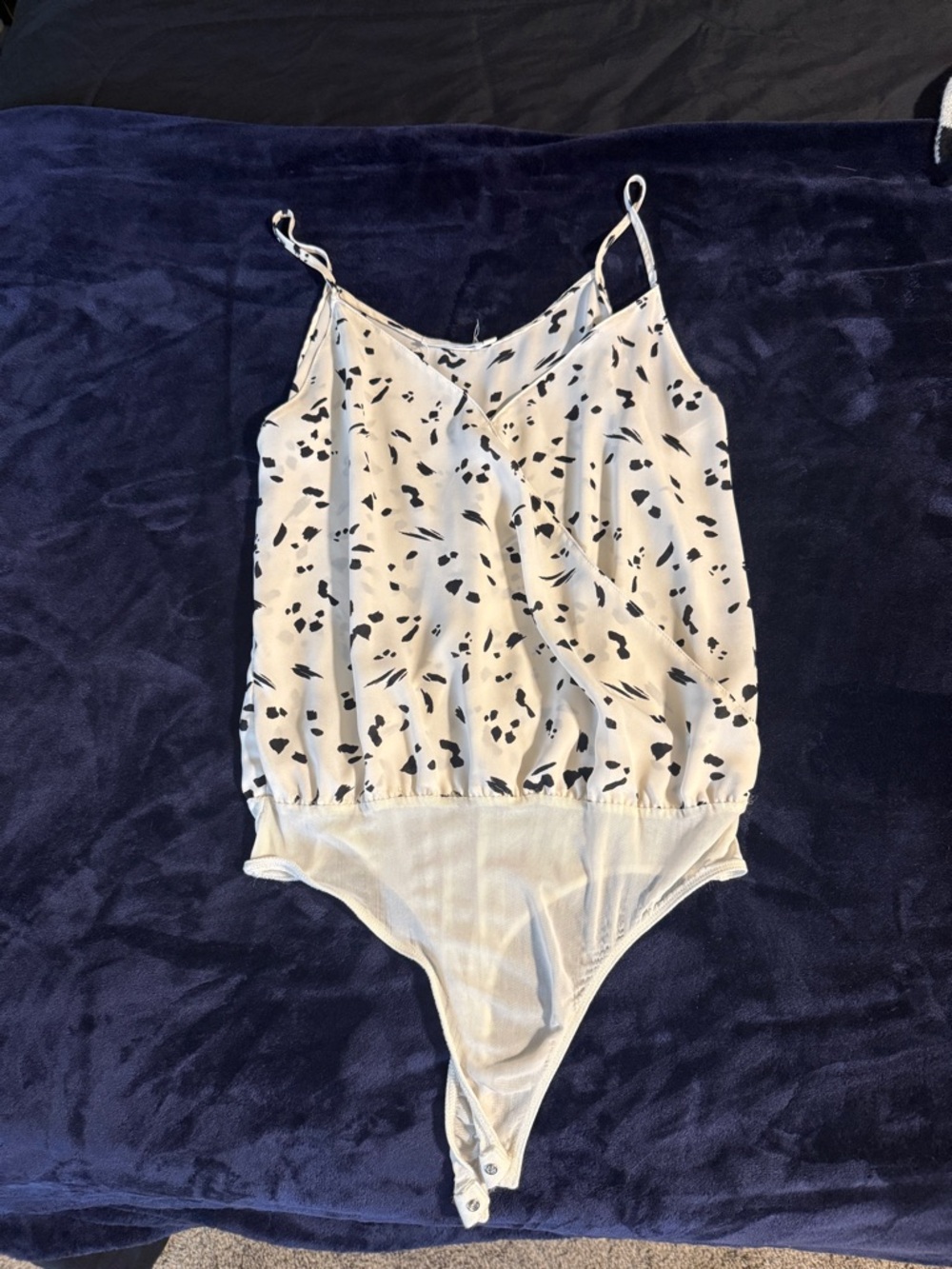 Ivory and Black Printed Satin Bodysuit